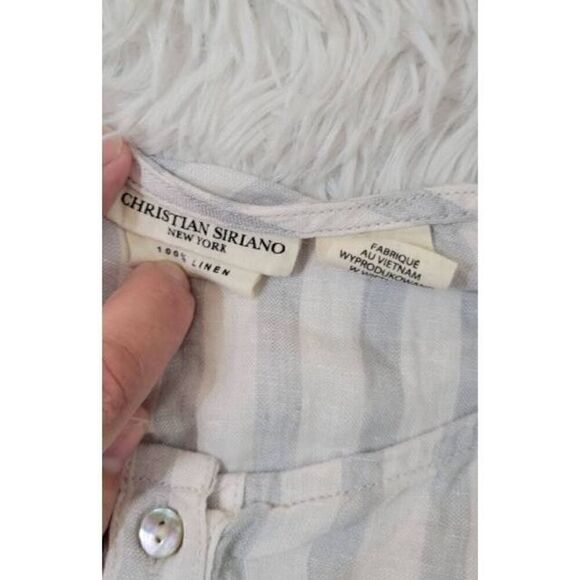 Christian Siriano Size L 100% Linen Striped Blouse - Picture 5 of 5